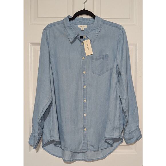 On 34th Women's Chambray Shirt Plus Size 0X Long Sleeve Casual Button Blue Top - Picture 5 of 16